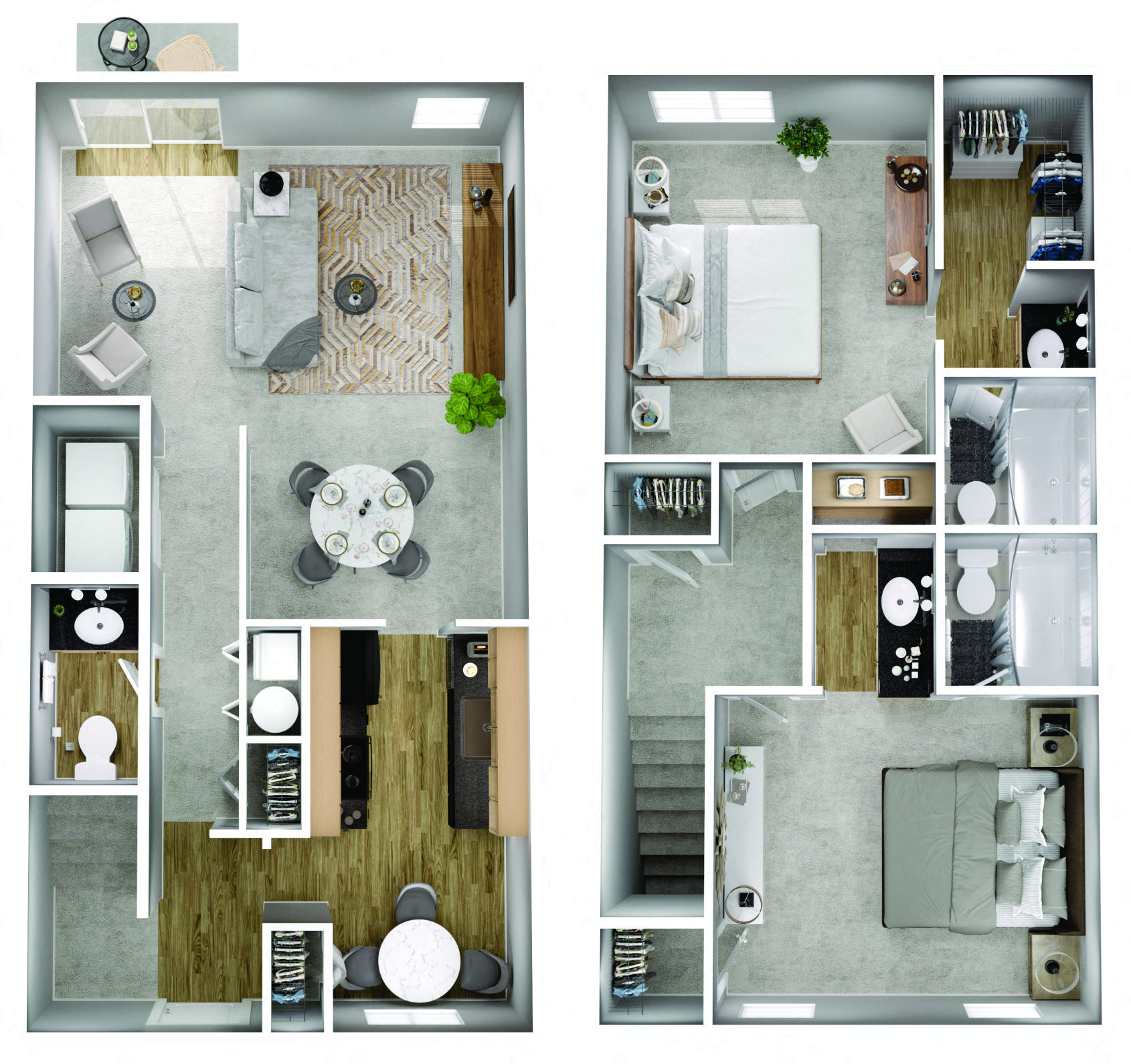 Floor plan for 2 beds, 2.5 baths, 1090 sqft